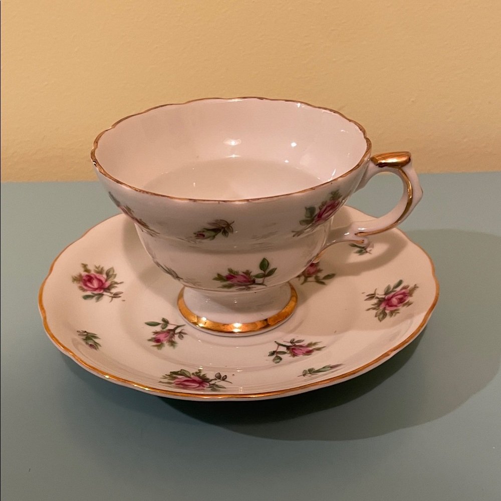 Vintage Trimont Rose Teacup and Saucer Set with Gold Trim